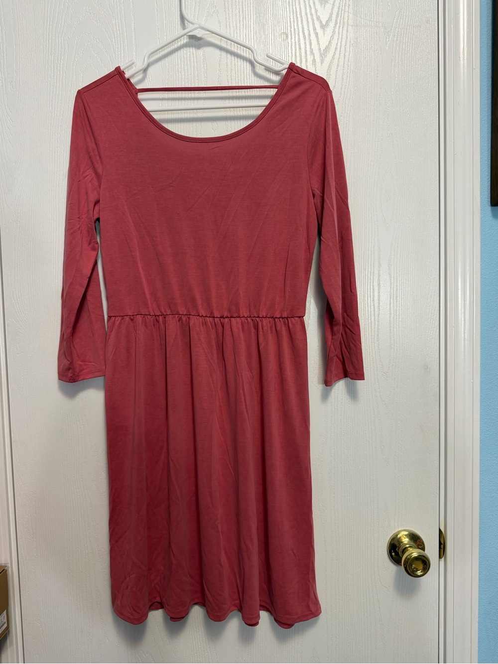 3/4 Sleeve Scoop Neck knee length Dress - Rose